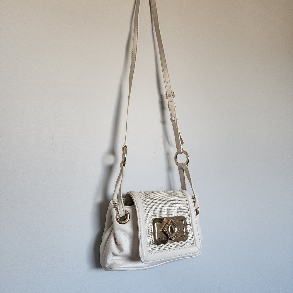 Oroton Cream Small Bag Long Strap Gold Leather Glomesh Couch Crossbody - Picture 1 of 10